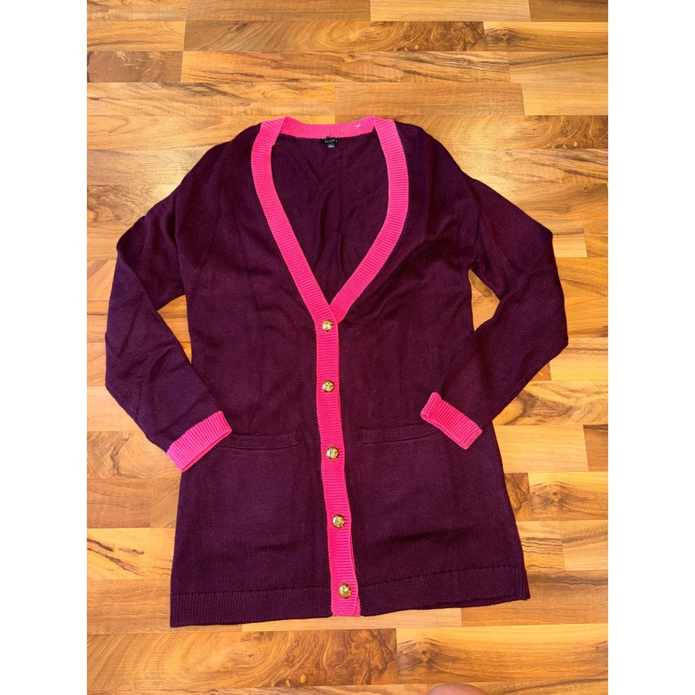 Talbots Cardigan Women S Purple Pink Excellent Gold Button Longline spring lux